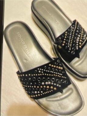 Donald J. Pliner Black Studded Slide Mules
